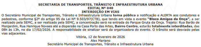 SETRAN - 048-2026 - Bloco Amigos da Onça