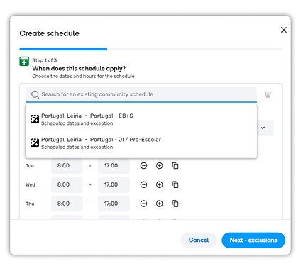 Zona de escola - Create Schedule