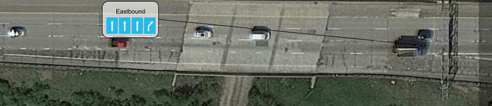 출구 차로가 고어 지점 앞에서 최대 너비에 도달하면 가장 오른쪽의 '직진 차로'와 별개의 차로로 매핑합니다.