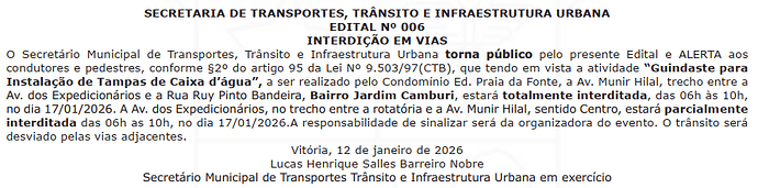 SETRAN - 006-2026 - Guindaste para Instalação de Tampa de Caixa d'água