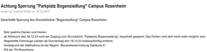 Sperung Parkplatz