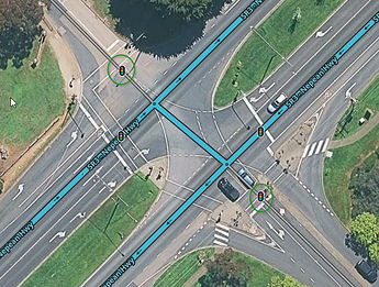 Image of an intersection with non-public roads reconnecting to the public road network