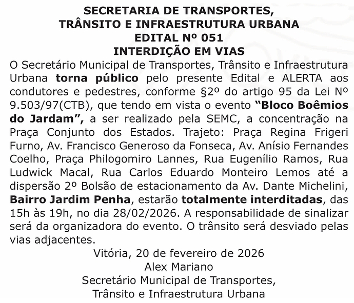 SETRAN - 051-2026 - Blocos Boêmios do Jardam