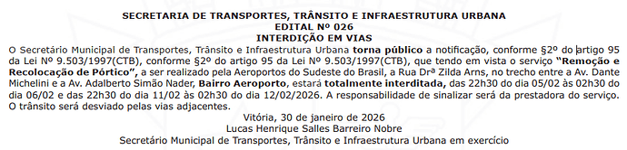 SETRAN - 026-2026 - Remoção e Recolocação de Pórtico