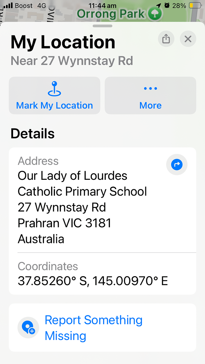 GPS near 27 Wynnstay Rd, Prahran in front of school OLOL