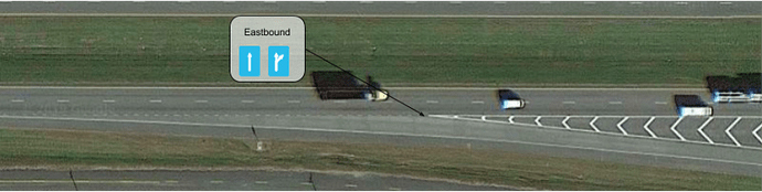 출구 차로가 고어 지점까지 도달하지 않을 경우에는 가장 오른쪽 '직진 차로'의 일부로 매핑하세요.