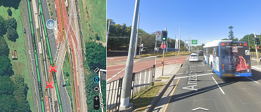 Image of a rail/bus crossing intersection