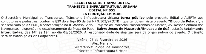 SETRAN - 055-2026 - Blocos da Pelada