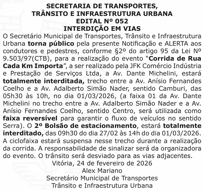 SETRAN - 052-2026 - Corrida Cada Km Importa