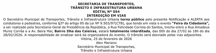 SETRAN - 054-2026 - Feira da Cidadania