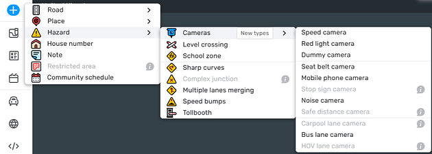 WME menu to add cameras