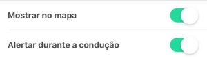Opções de configuração do alertas de passagem de nível na app