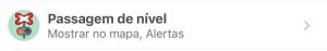 Menu de configurações de alerta de passagem de nível