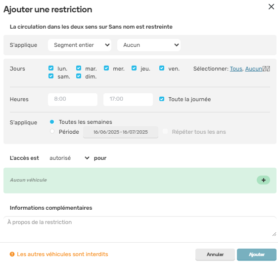 Ajouter une restriction