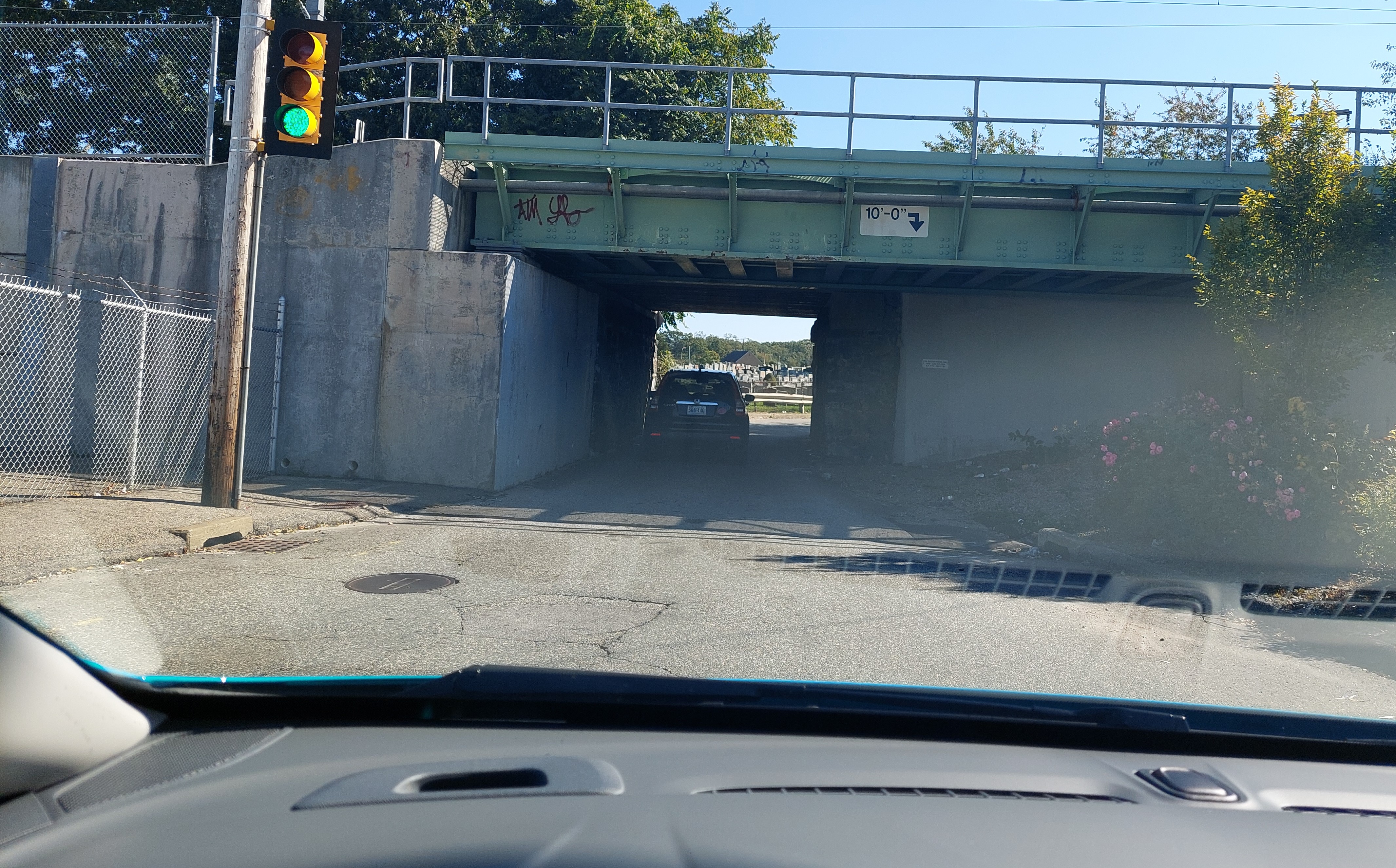 Nonoptimal route through blind railway underpass in Warwick, RI